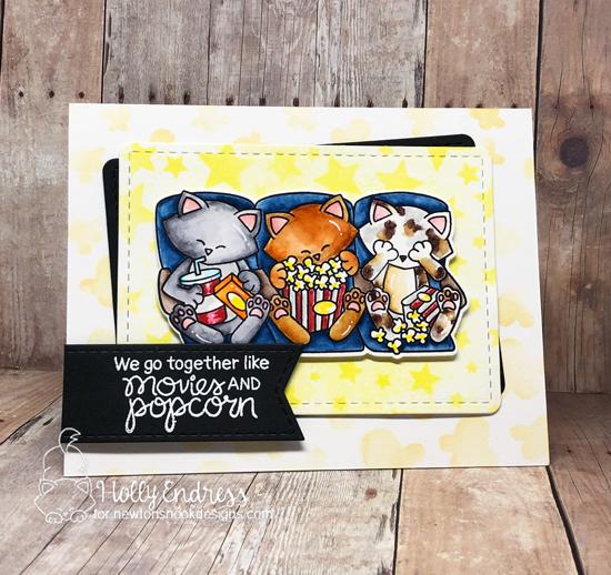 Cats and Movie card by Holly Endress | Newton's Movie Night Stamp Set and Popcorn Stencil by Newton's Nook Designs #newtonsnook #handmade