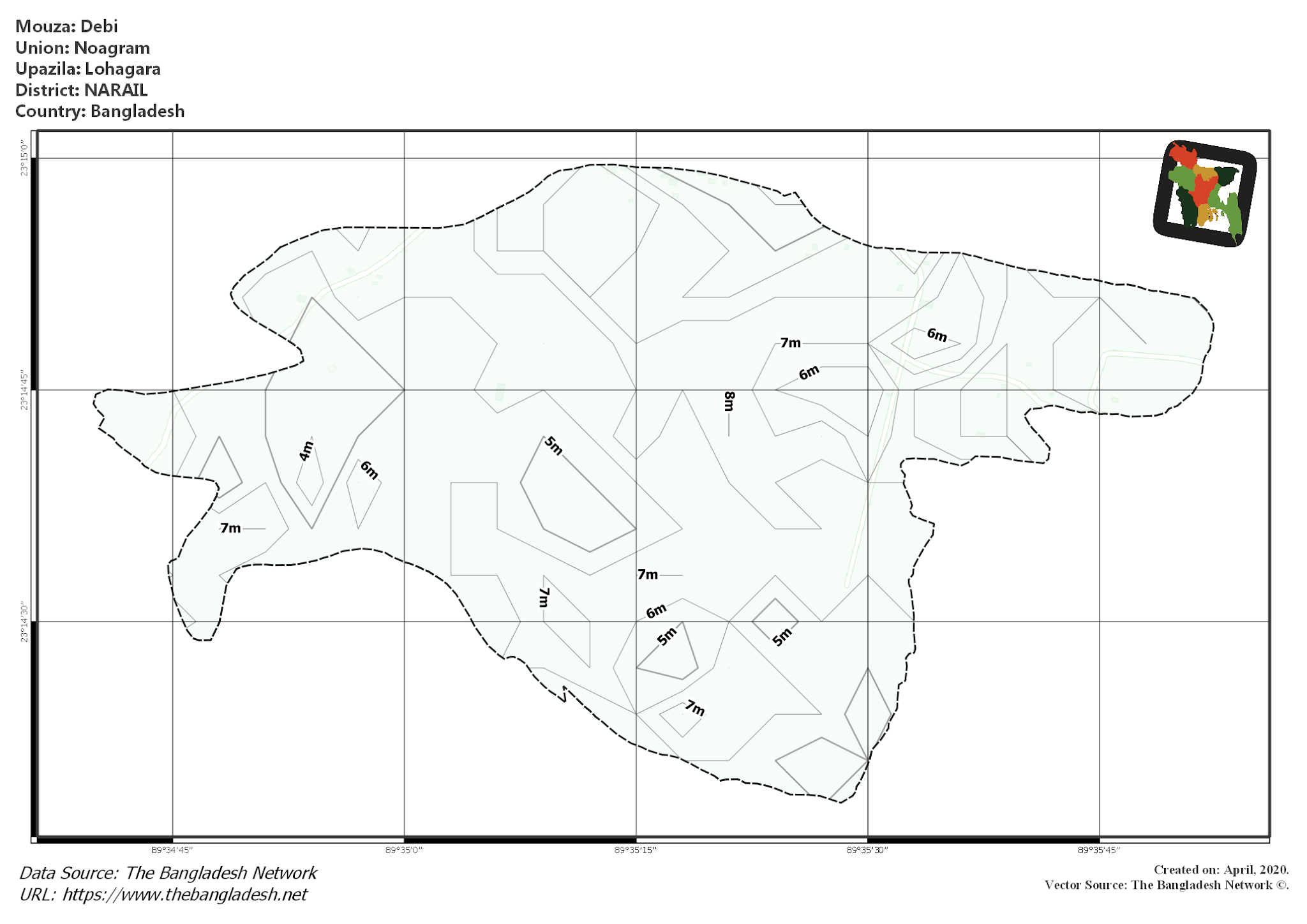 Map of Debi Mouza of Lohagara Upazila, NARAIL, Bangladesh.