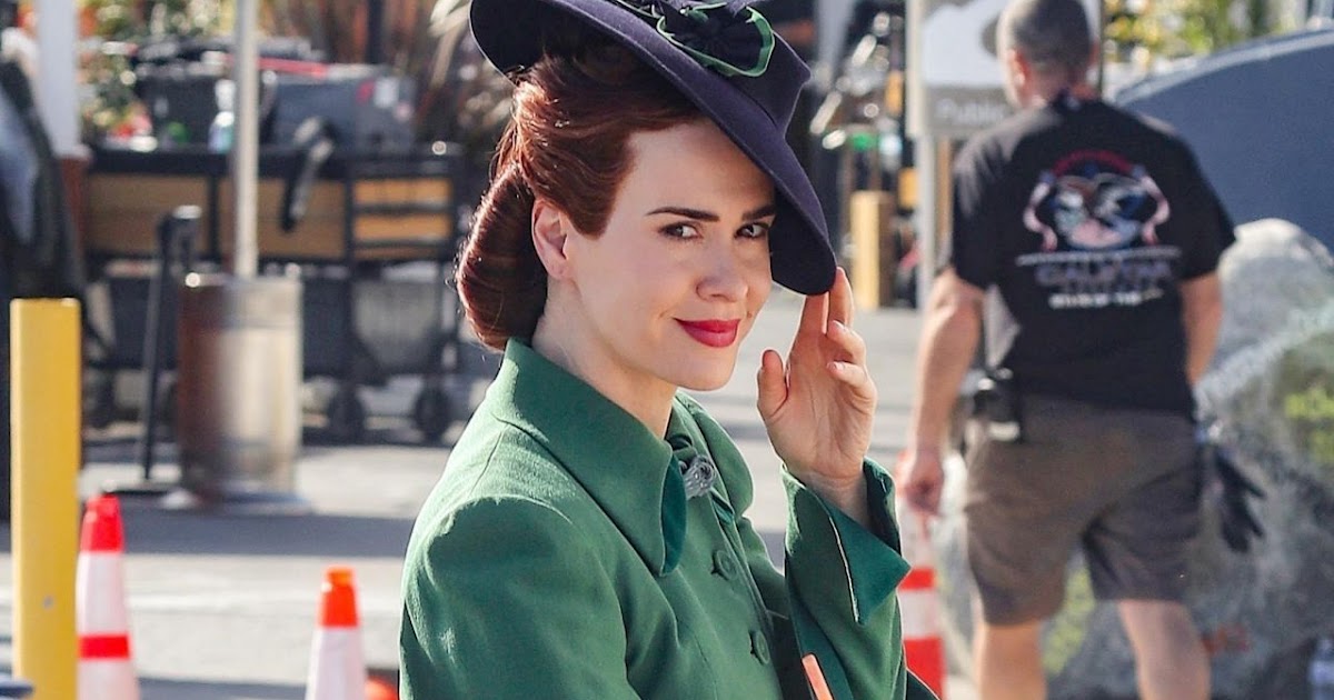 Sarah Paulson in Green Dress at Ratched Television Series Set
