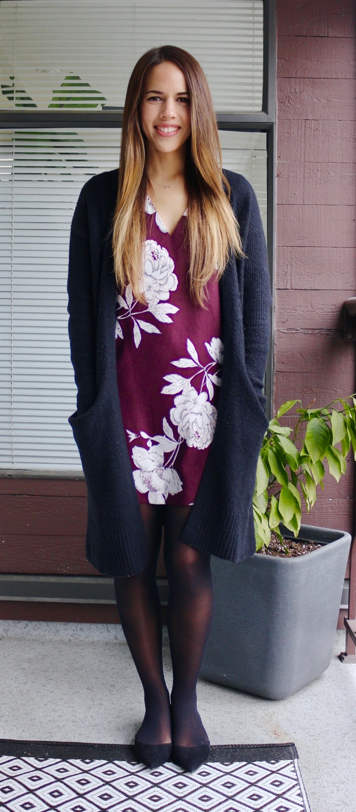 Jules in Flats - Floral Shift Dress with Long Cardigan for Work