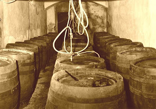Beer barrels at U Pinkasů restaurant cellar