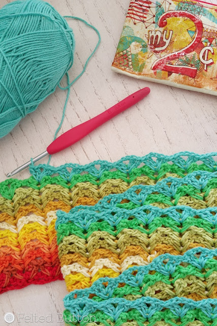 Herringbone Blanket Crochet Pattern by Susan Carlson of Felted Button using Scheepjes Cotton 8 Yarn