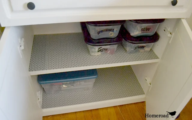 open drawers with shelf liner