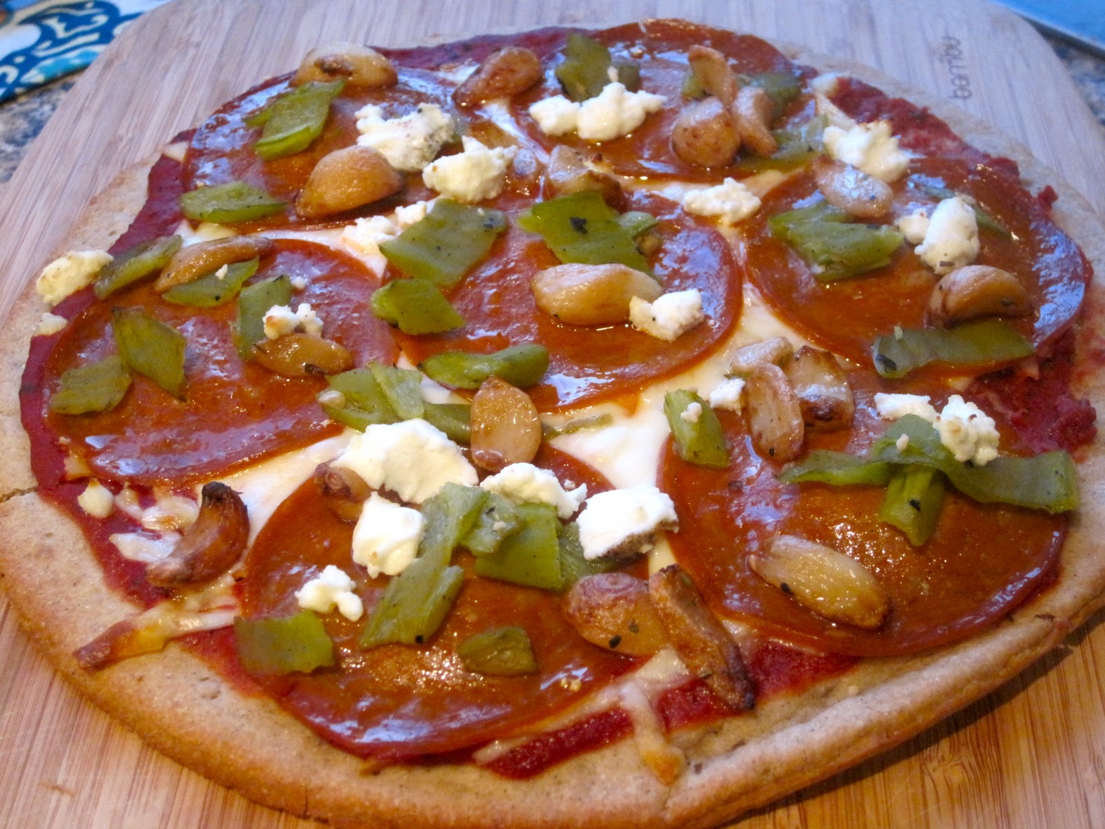 Delectably GlutenFree Green Chile, Pepperoni, Goat Cheese, and