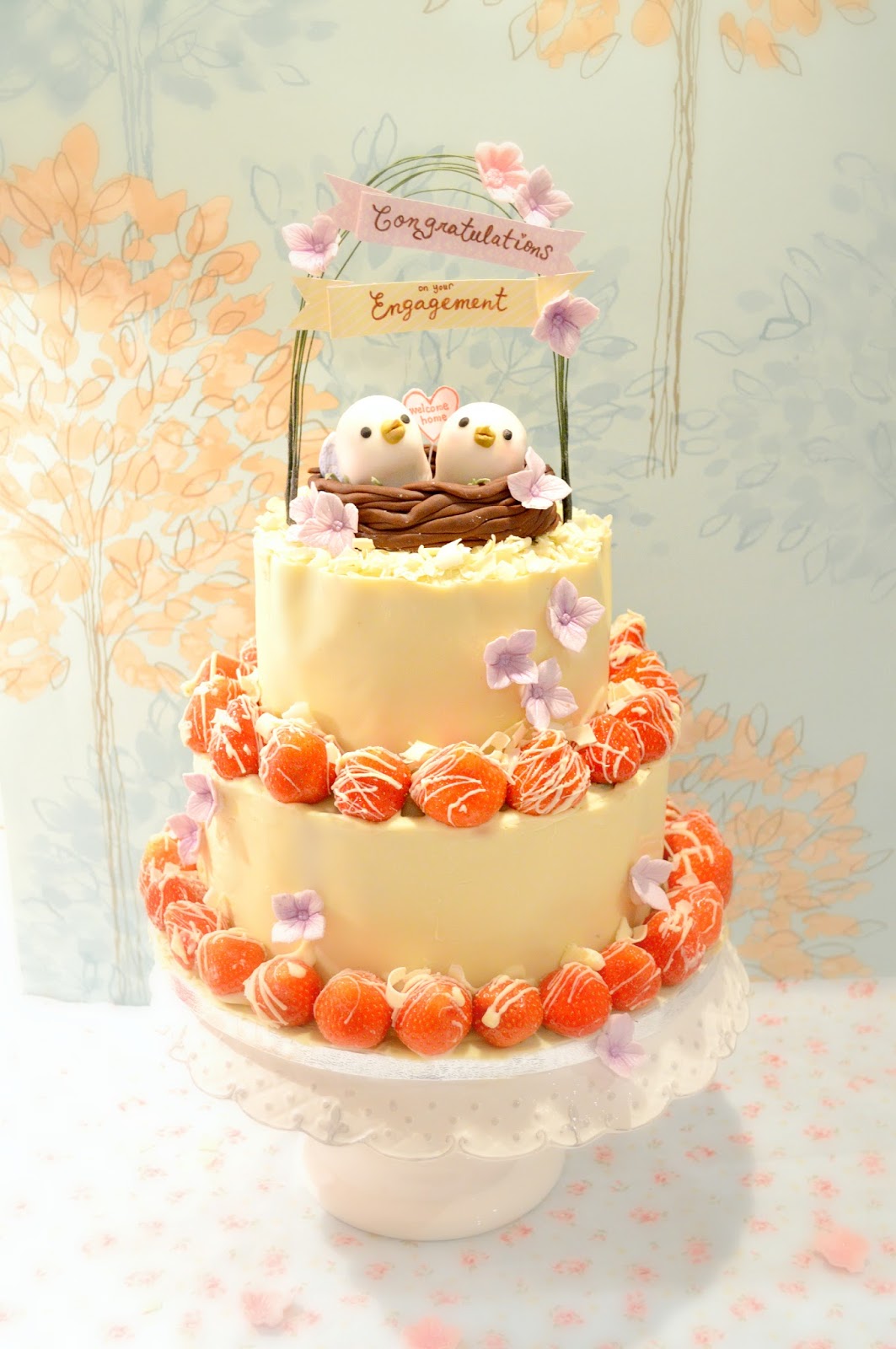 Love Birds Strawberry and Chocolate Mousse Engagement Cake Chérie Kelly