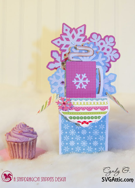 3d card with cocoa mug and snowflakes