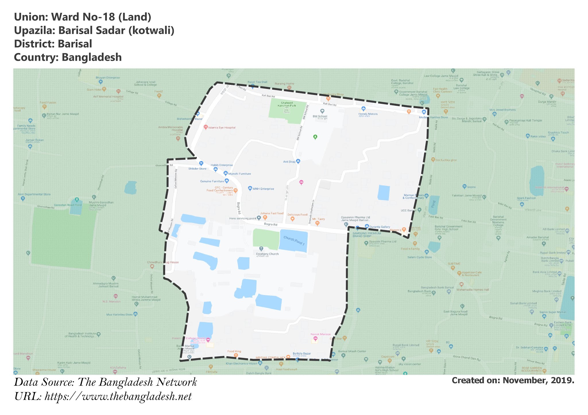 Map of Ward No-18 of Barisal, Bangladesh.