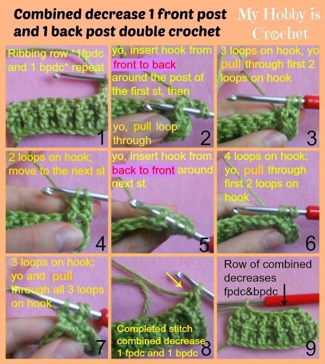 Front Post Double Crochet Decrease, Back Post Double Crochet Decrease and Combined Decreases