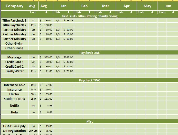 yearly and monthly bill payment tracker sheet