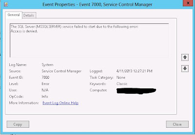Jon Morisi's SQL Blog: Event ID: 7000 The SQL Server...service failed ...