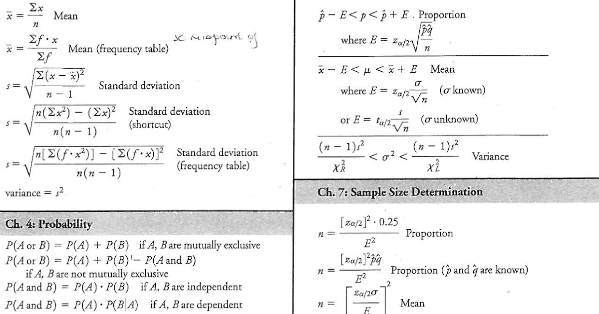 Statistics Tutor: Statistics Formulas