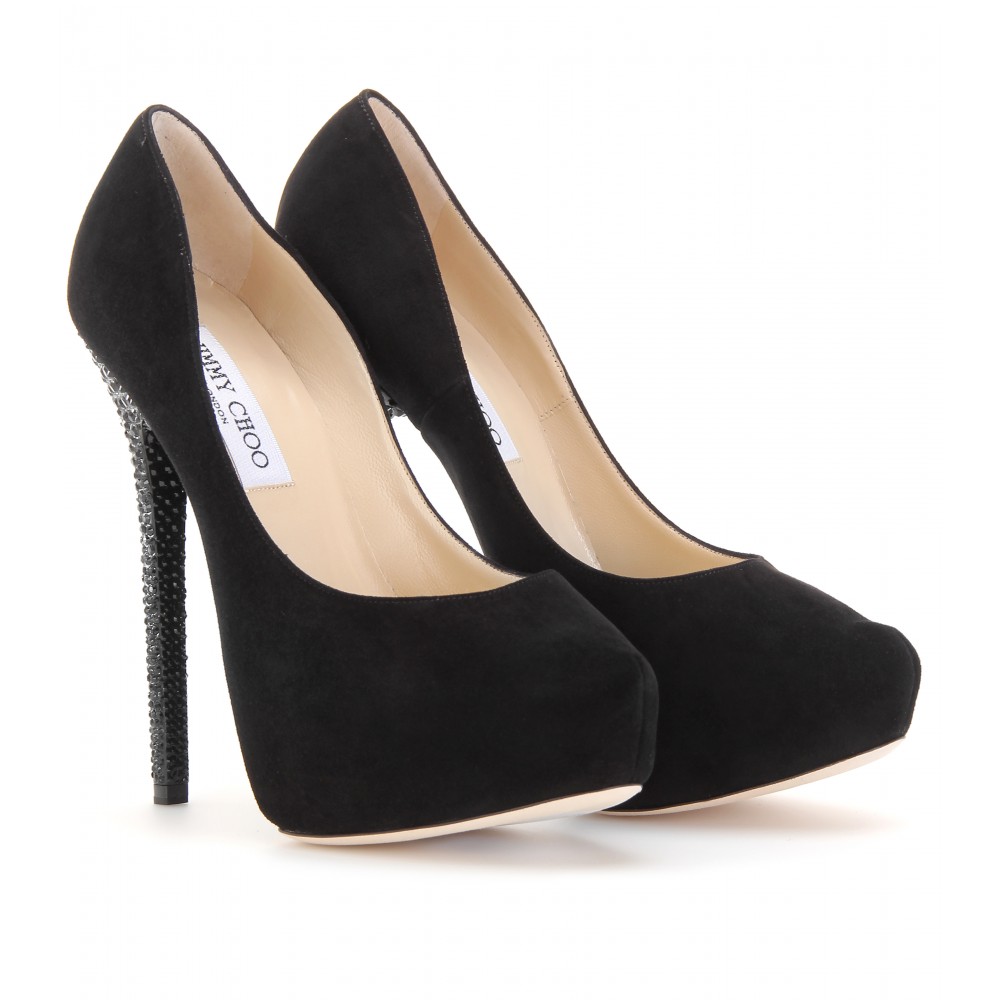 womens stylish heel shoes: Black Velvet Zipper Back Platform Heel