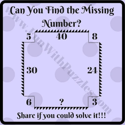 Can you find the Missing Number? 5  (40)  8 (24) 3 (?) 6 (30) 5