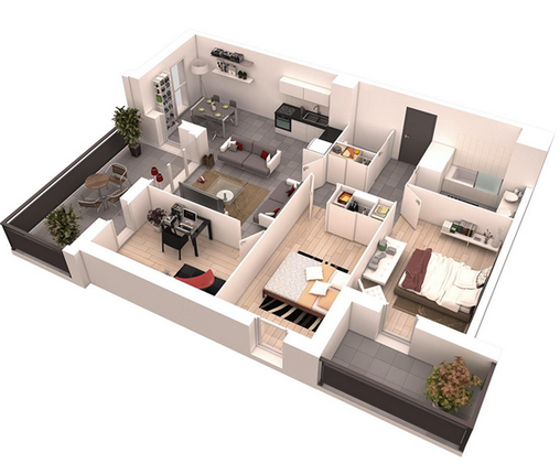  Desain  Denah Rumah  Minimalis  2  Kamar  Terbaru 3D Desain  Rumah  Minimalis 
