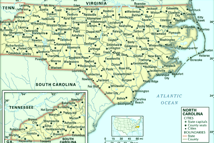 North Carolina County Map With Cities World Map