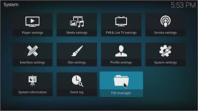 Select the File manager on Kodi Select the File manager on Kodi