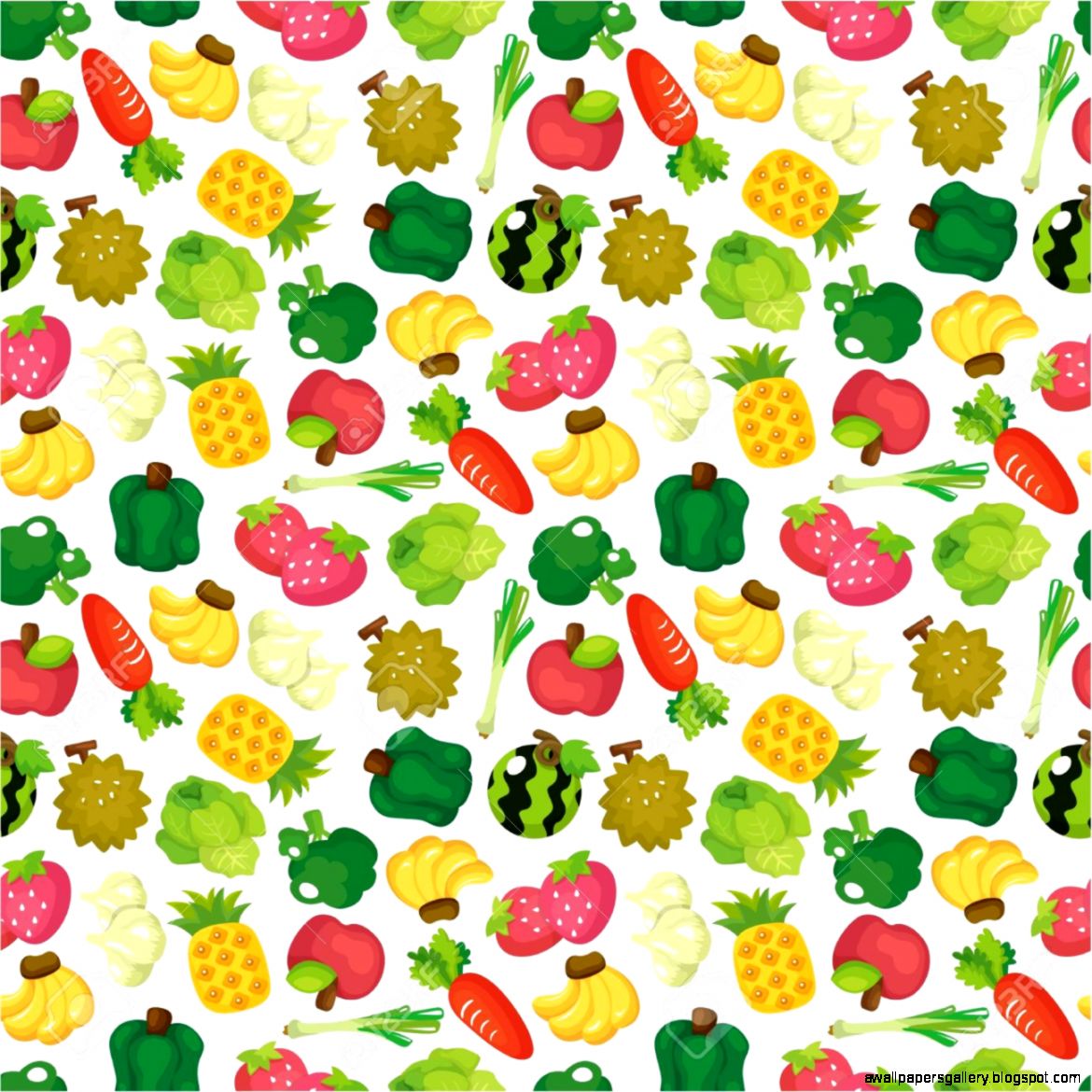 Cartoon Fruits And Vegetables Seamless Pattern Royalty Free