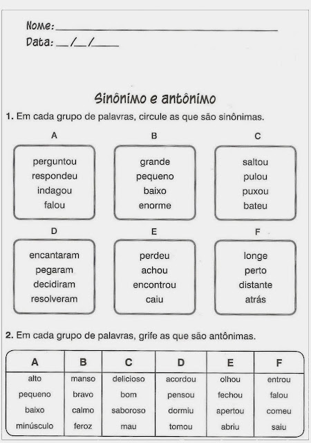 Atividades de Português: Para o post de hoje trouxe atividades de português e alfabetização para alunos do Ensino Fundamental I.