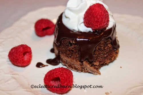 Eclectic Red Barn: 5 Ingredient Chocolate Cakes with whipped cream and raspberries