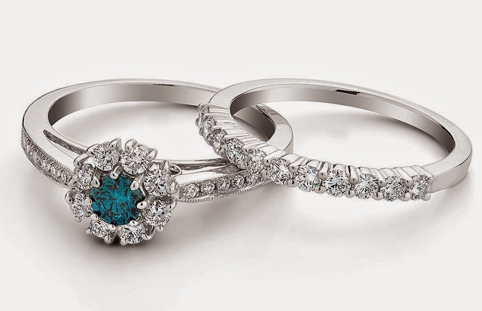 Greenish Blue Diamond Wedding Engagement Ring Sets Silver Design