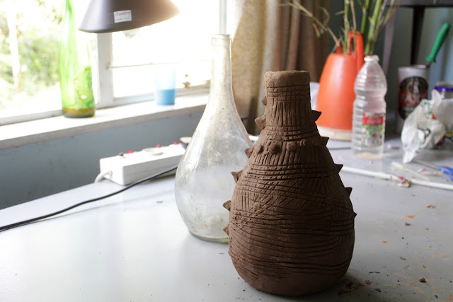olla, ceramics, Diy, clay, glass bottle