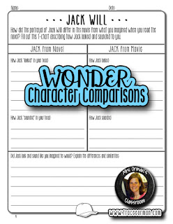 Wonder book and movie character compare contrast activities  www.traceeorman.com