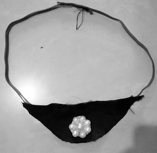 Black satin with pearl beads flower shape