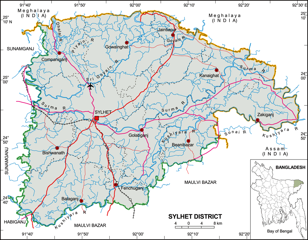 Sylhet District Map Bangladesh
