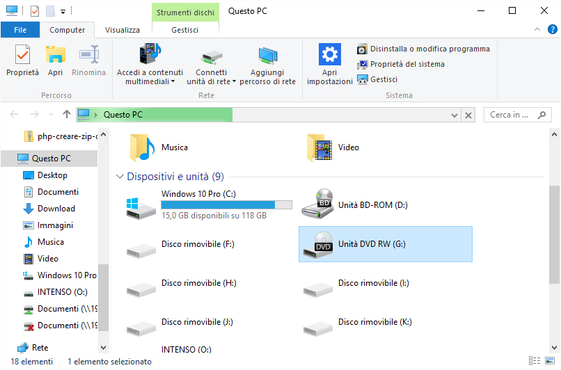 Windows 10 Il sistema non legge l'unità CD/DVD installata