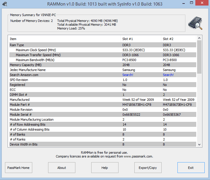 RAMMon per vedere il tipo di RAM installata nel PC e altre