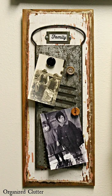 Grater/Slaw Cutter Photo Display Ideas #thriftshopmakeover #grater #slawcutter #photodisplay #repurpose #repurposed #upcycle #rubontransfer