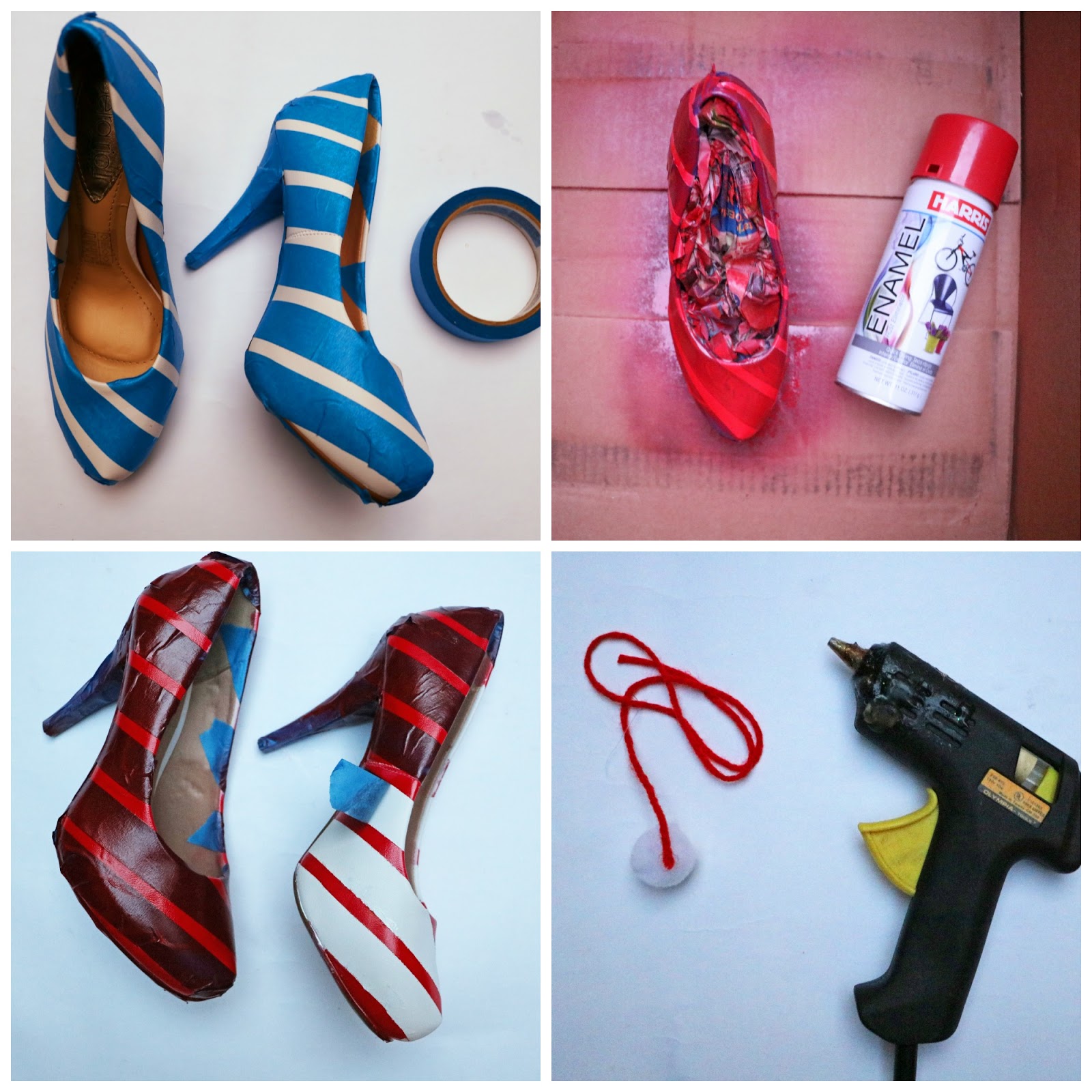 Step by step tutorial on how to make Peppermint inspired Christmas heels!