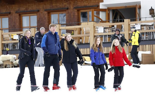 King Willem, Queen Maxima, with their daughters Crown Princess Catharina-Amalia, Princess Alexia and Princess Ariane on holiday at Arlberg Ski center in Lech