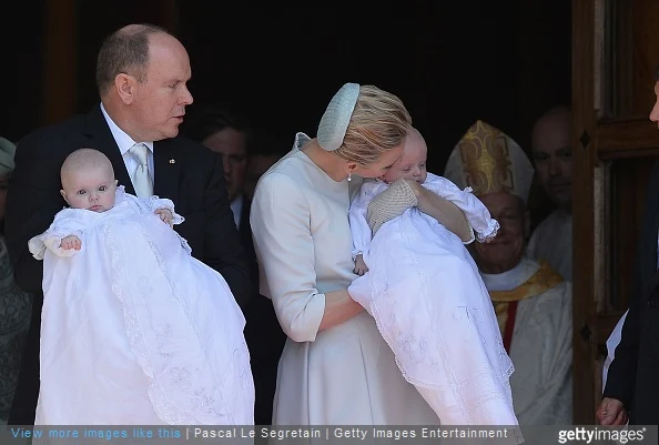 Prince Albert II of Monaco, Princess Gabriella of Monaco, Prince Jacques of Monaco and Princess Charlene of Monaco attend The Baptism Of The Princely Children at The Monaco Cathedral on May 10, 2015 in Monaco, Monaco.