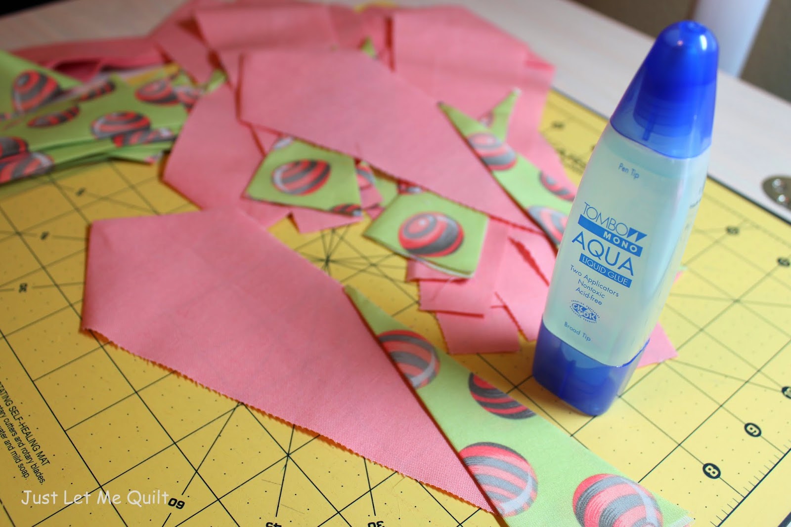 Just Let Me Quilt Using Glue To Hold That Fabric Piece In Place