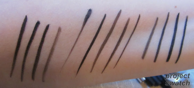 black eyeliner comparison swatches