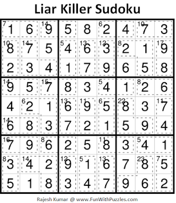 Liar Killer Sudoku Puzzle (Daily Sudoku League #190) Solution