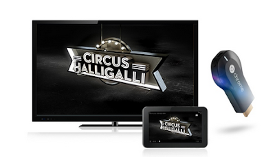 Screenshot eines Logos mit einem Chromecast und dem Logo der Sendung Circus HalliGalli.
