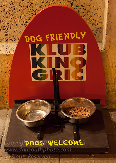 a photograph of a fun dog food and water station station in zagreb croatia