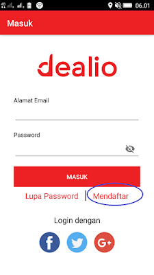 cara daftar dari aplikasi dealio android