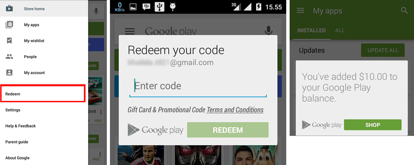 Google Play redeem code already use. Redeem setting help&feedback.