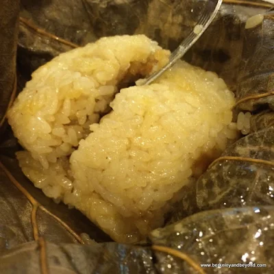 sticky rice in bamboo leaves at Buddha Bodai One Kosher Vegetarian Restaurant in NYC
