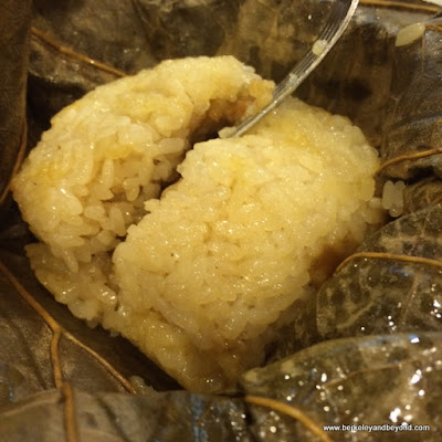 sticky rice in bamboo leaves at Buddha Bodai One Kosher Vegetarian Restaurant in NYC