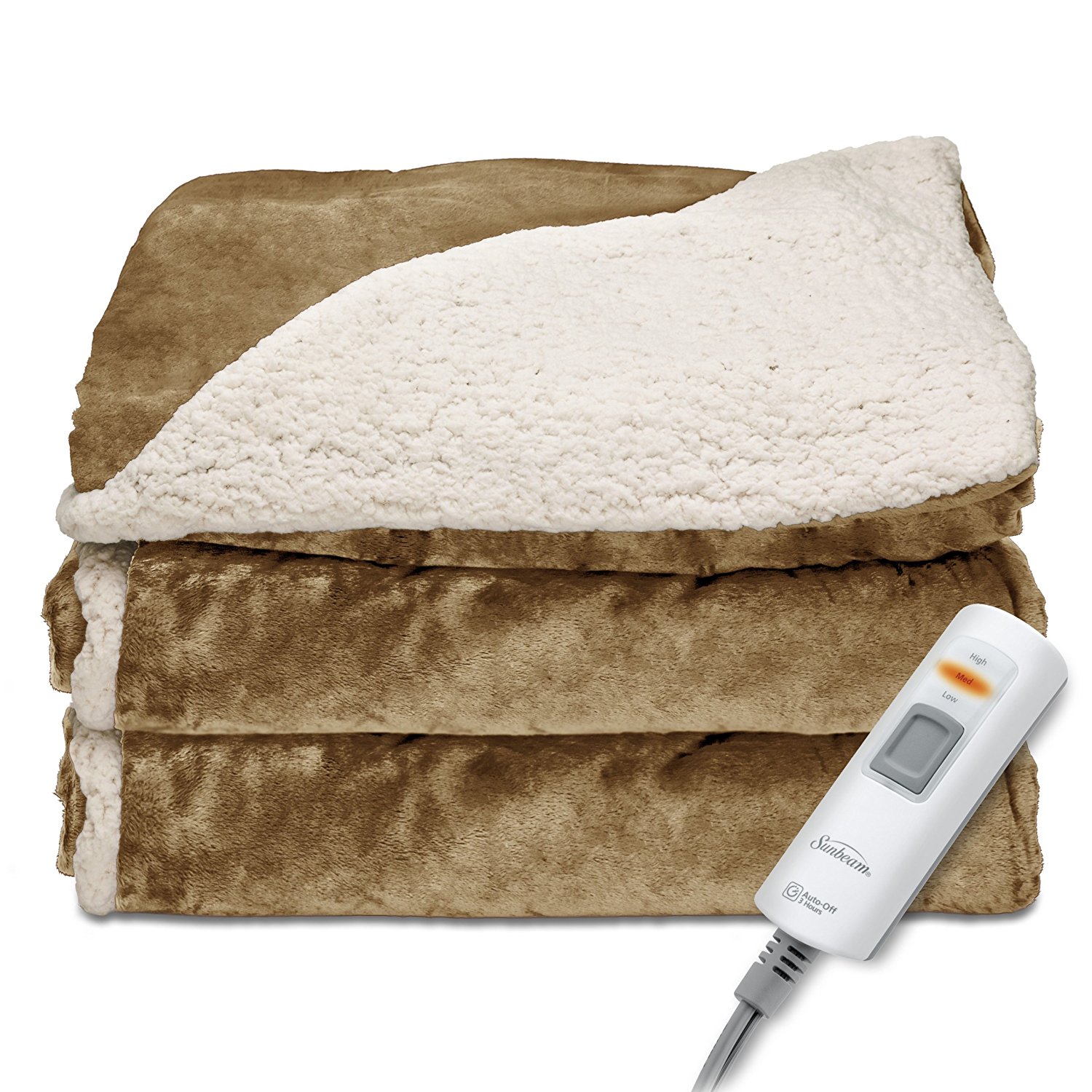 Sunbeam Reversible Sherpa/RoyalMink Heated Throw Blanket