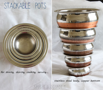 stackable pots for mixing, storing, cooking, serving - hindi: patila