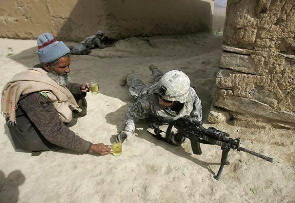 When this civilian brought something to drink to a soldier fighting on his own soil.