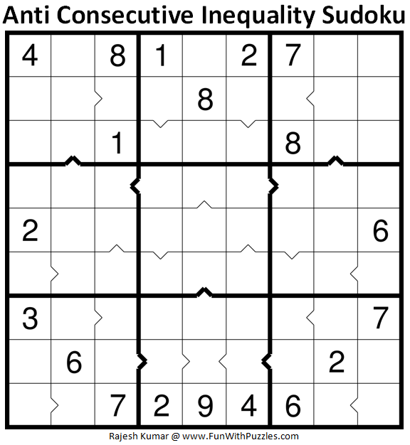 Anti Consecutive Inequality Sudoku Puzzle (Daily Sudoku League #227)