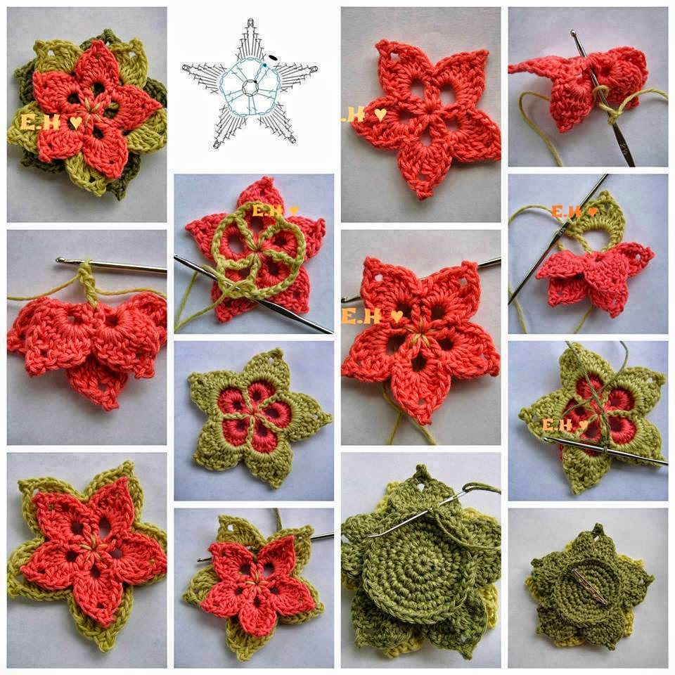 apliques flores crochet ganchillo patron diagrama