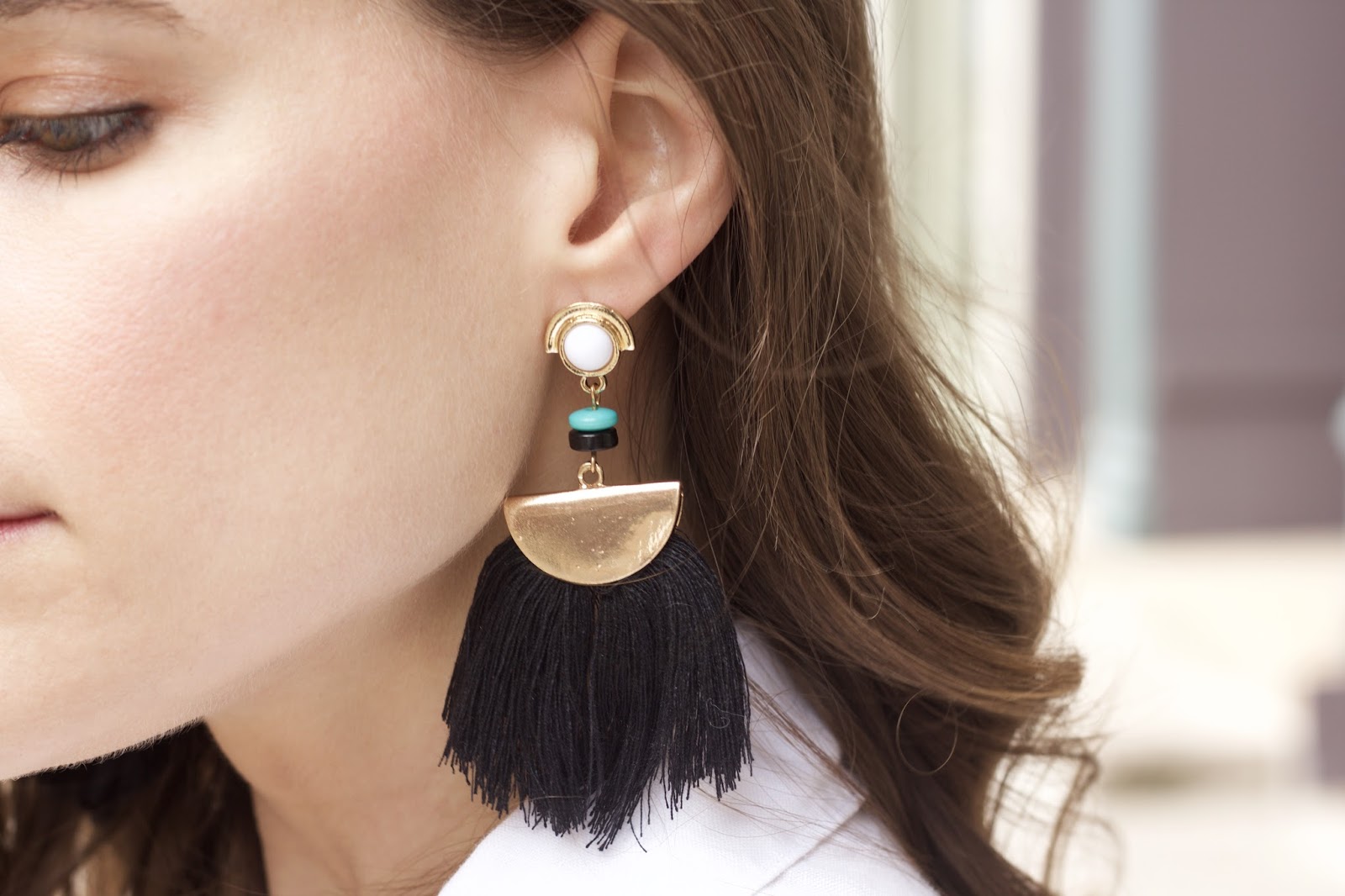 Bead Semicircle Tassel Earrings - Black Bead Semicircle Tassel Earrings - Black