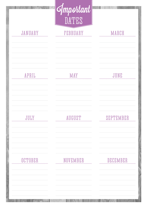 FREE PRINTABLE BIRTHDAYS IMPORTANT DATES PLANNER Eliza Ellis